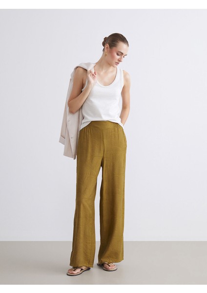 Yeni Sezon Beli Lastikli Nakışlı Kadın Pantolon