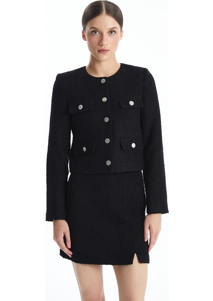 Yeni Sezon Bisiklet Yaka Ekose Kadın Tüvit Ceket