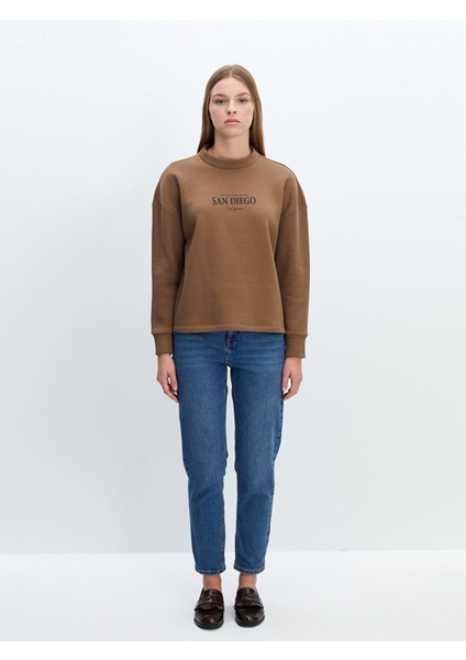Yeni Sezon Bisiklet Yaka Baskılı Oversize Kadın Kalın Sweatshirt fiyatları