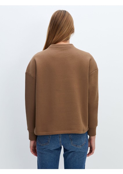 Yeni Sezon Bisiklet Yaka Baskılı Oversize Kadın Kalın Sweatshirt fırsatları