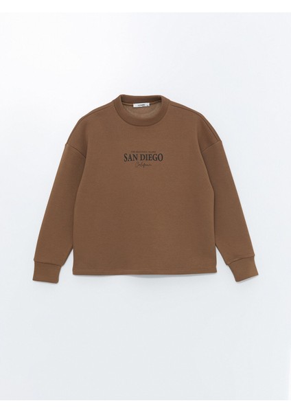 Yeni Sezon Bisiklet Yaka Baskılı Oversize Kadın Kalın Sweatshirt indirimleri