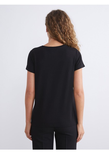 Yeni Sezon Bisiklet Yaka Parlak Taşlı Fiyonklu Kadın Tişört indirimleri