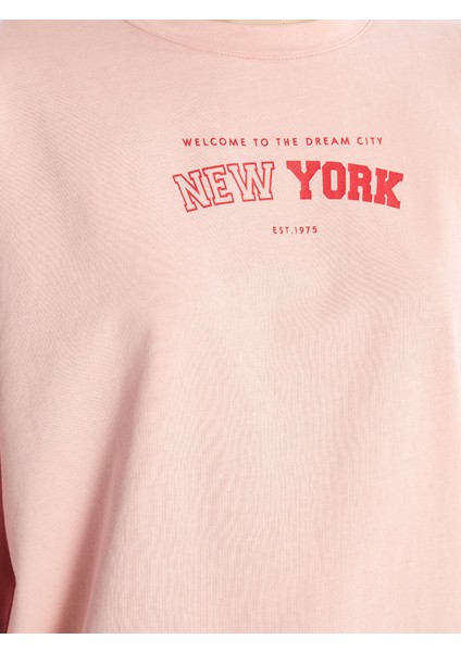 Yeni Sezon Bisiklet Yaka Baskılı Oversize Kadın Sweatshirt Tunik modelleri