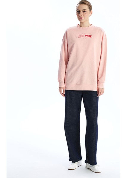 Yeni Sezon Bisiklet Yaka Baskılı Oversize Kadın Sweatshirt Tunik fiyatları