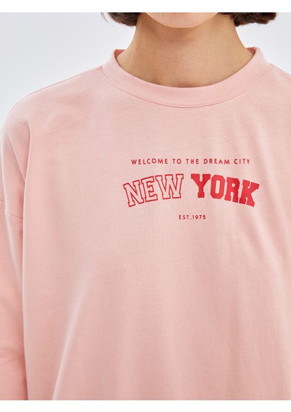 Yeni Sezon Bisiklet Yaka Baskılı Oversize Kadın Sweatshirt Tunik fırsatları