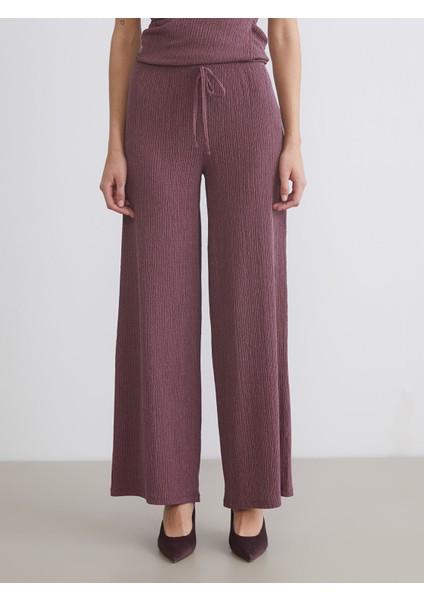 Yeni Sezon Beli Lastikli Dokulu Geniş Paça Kadın Pantolon modelleri
