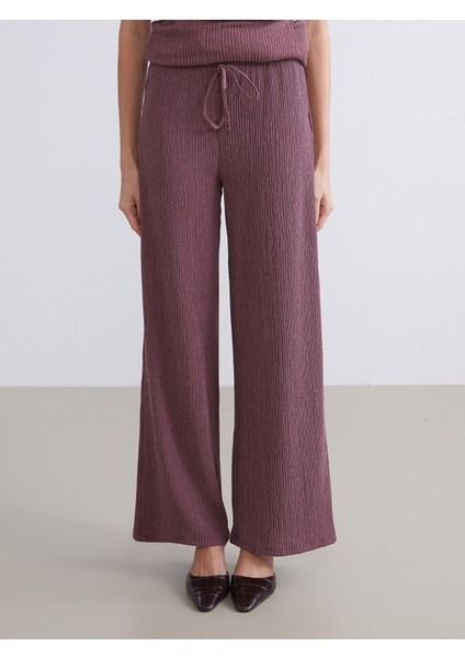 Yeni Sezon Beli Lastikli Dokulu Geniş Paça Kadın Pantolon fırsatları