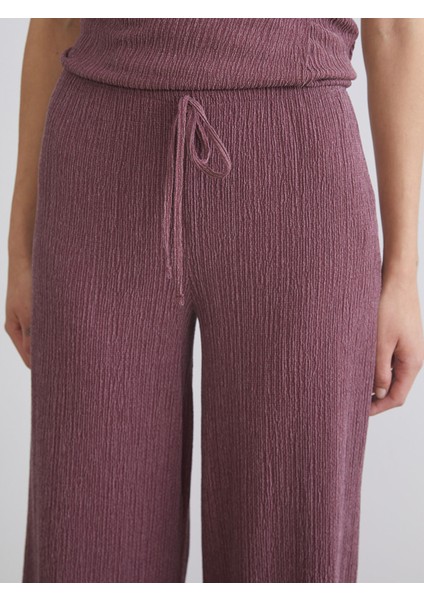 Yeni Sezon Beli Lastikli Dokulu Geniş Paça Kadın Pantolon indirimleri