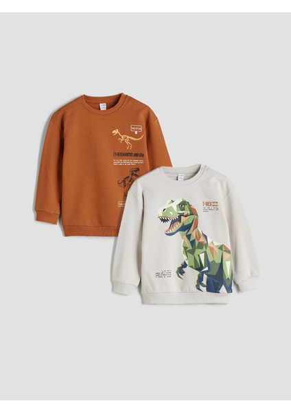 Yeni Sezon Dinozor Figürlü Erkek Çocuk Sweatshirt 2'li