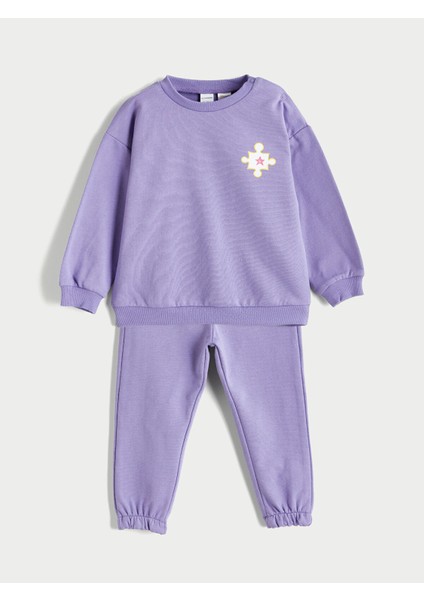 Yeni Sezon Bisiklet Yaka Baskılı Kız Bebek Pijama Takımı