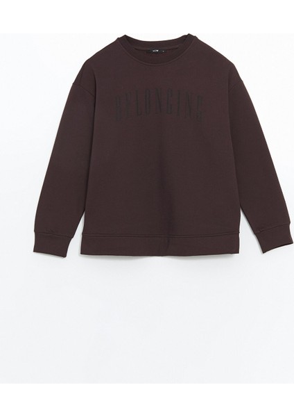 Yeni Sezon Bisiklet Yaka Baskılı Kadın Sweatshirt indirimleri