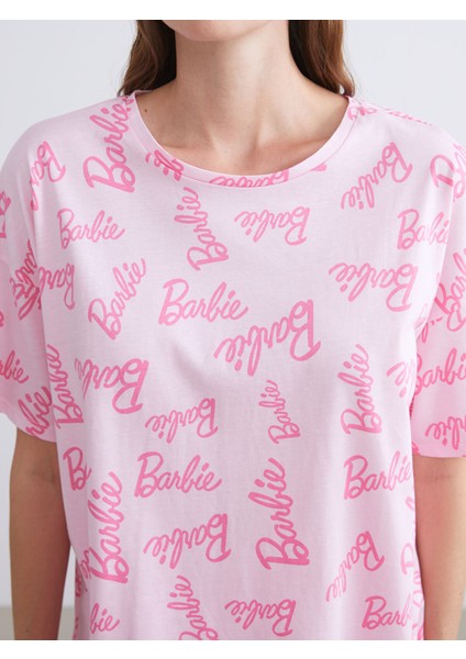 Yeni Sezon Bisiklet Yaka Barbie Baskılı Kadın Pijama Takımı modelleri