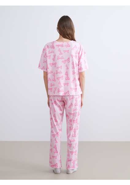 Yeni Sezon Bisiklet Yaka Barbie Baskılı Kadın Pijama Takımı fırsatları
