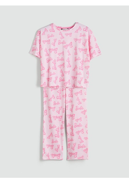 Yeni Sezon Bisiklet Yaka Barbie Baskılı Kadın Pijama Takımı indirimleri
