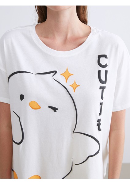 Yeni Sezon Bisiklet Yaka Baskılı Kadın Pijama Takımı modelleri