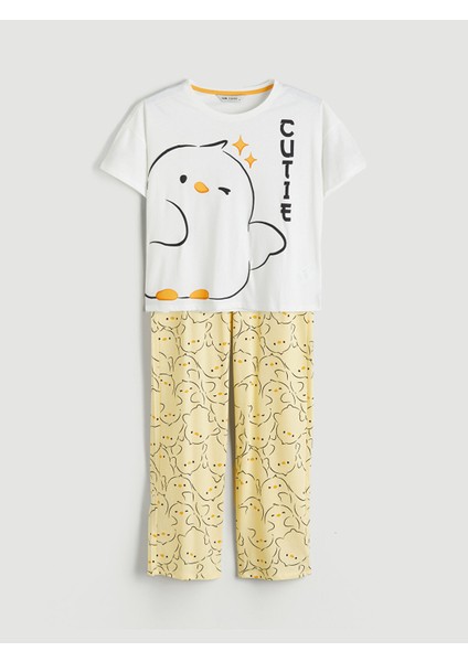 Yeni Sezon Bisiklet Yaka Baskılı Kadın Pijama Takımı indirimleri