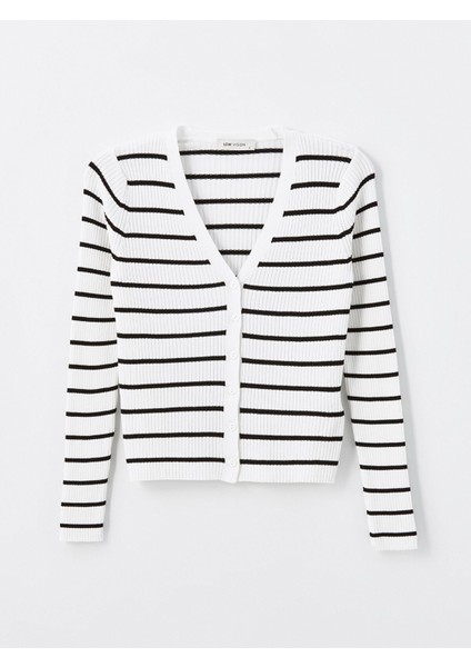 Yeni Sezon V Yaka Çizgili Uzun Kollu Kadın Triko Hırka indirimleri