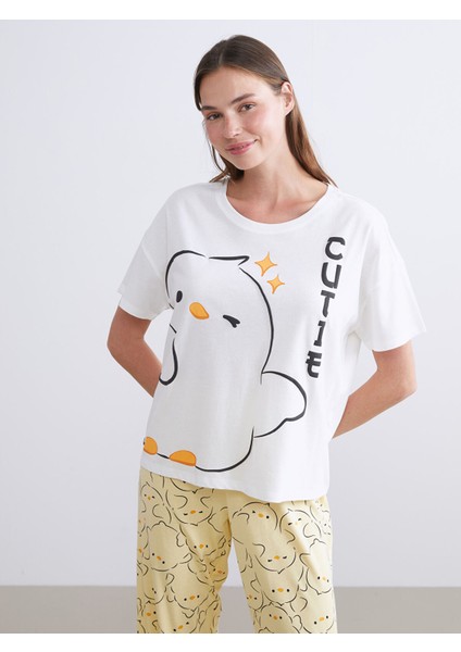 Yeni Sezon Bisiklet Yaka Baskılı Kadın Pijama Takımı fiyatları