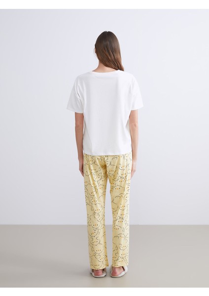 Yeni Sezon Bisiklet Yaka Baskılı Kadın Pijama Takımı fırsatları