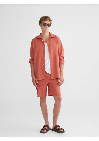 Yeni Sezon Rahat Kalıp Keten Karışımlı Erkek Şort