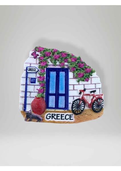 Greece ( Yunanistan ) Temalı Kabartmalı Polyester Magnet Buzdolabı Süsü 6,5 x 6cm