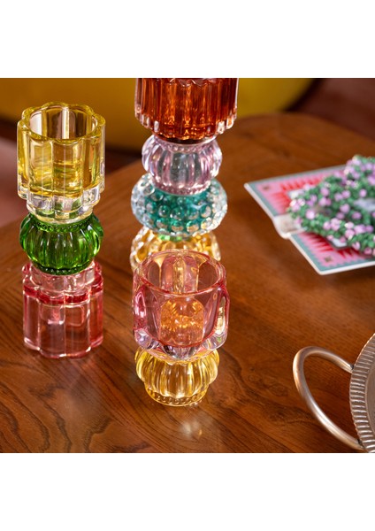 Nanjıng Cam Dekoratif Obje 7X7X21 cm Yeşil - Pembe