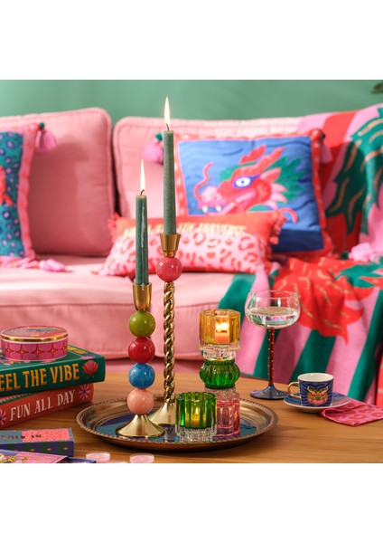 Nanjıng Cam Dekoratif Obje 7X7X21 cm Yeşil - Pembe