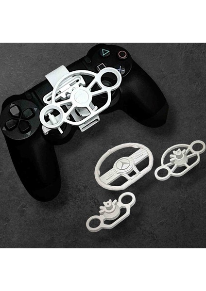 3lü Ps4 Oyun Kolu Için Mini Direksiyon Beyaz Set (Pratik Kullanım Tam Ölçü)