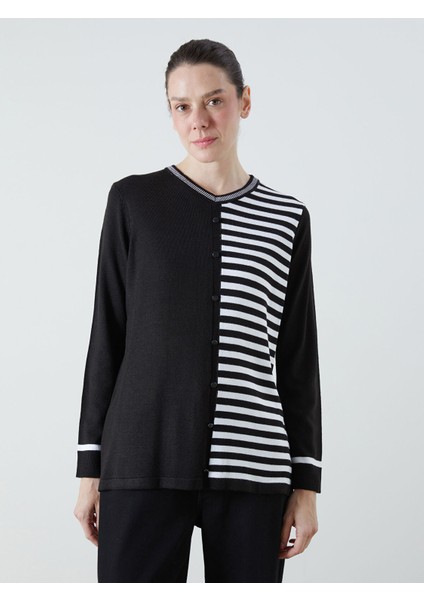 Yeni Sezon V Yaka Çizgili Kadın Triko Kazak
