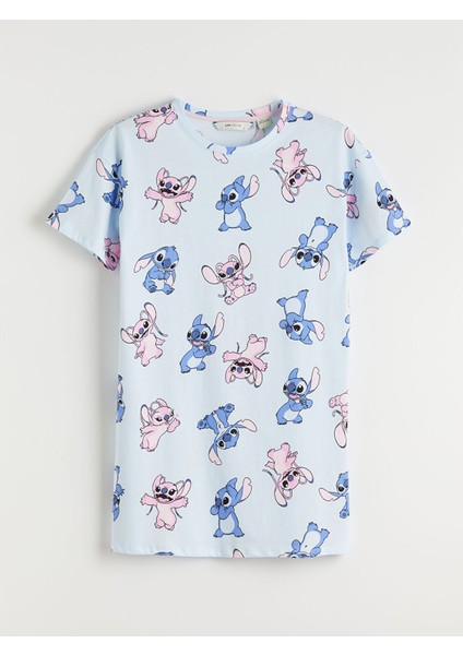 Yeni Sezon Bisiklet Yaka Stitch Baskılı Kadın Gecelik