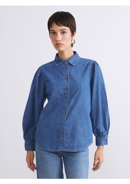 Yeni Sezon Balon Kollu Kadın Jean Gömlek