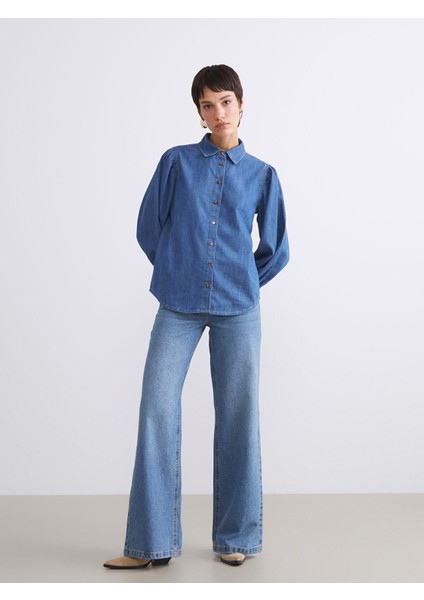 Yeni Sezon Balon Kollu Kadın Jean Gömlek fiyatları