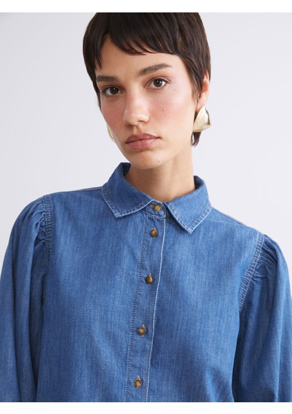 Yeni Sezon Balon Kollu Kadın Jean Gömlek modelleri