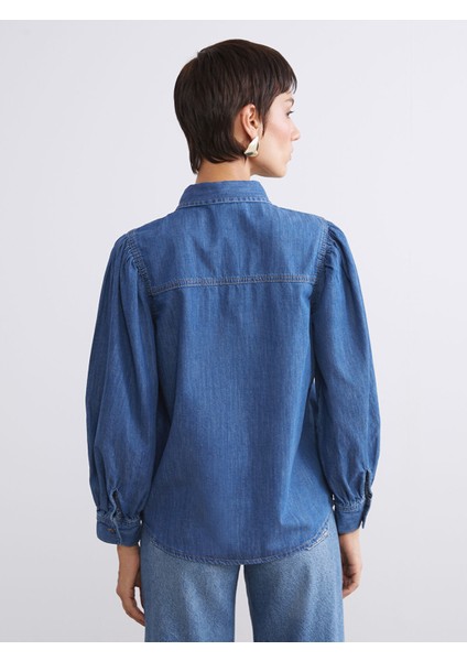 Yeni Sezon Balon Kollu Kadın Jean Gömlek fırsatları