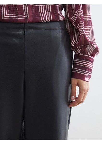 Yeni Sezon Beli Lastikli Kadın Deri Görünümlü Pantolon modelleri