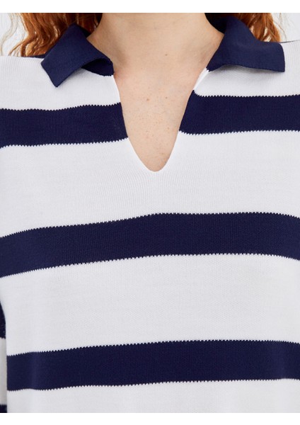 Yeni Sezon Polo Yaka Renk Bloklu Oversize Kadın Triko Kazak modelleri