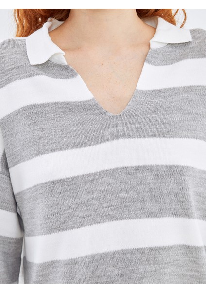 Yeni Sezon Polo Yaka Renk Bloklu Oversize Kadın Triko Kazak modelleri