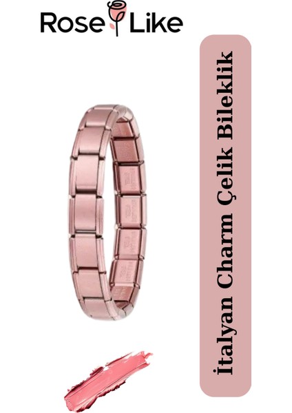 Italyan Charm Bileklik -Paslanmaz Çelik- Gül Kurusu