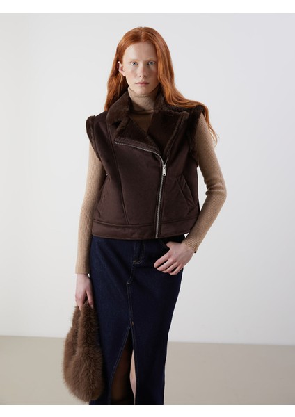 Yeni Sezon Kürklü Biker Yaka Süet Kadın Yelek fiyatları