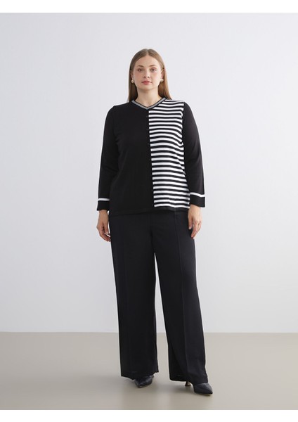 Yeni Sezon V Yaka Çizgili Kadın Triko Kazak fırsatları