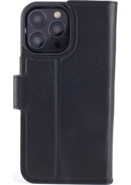 Multi Wallet iPhone 16 Pro Max Black Deri Telefon Kılıfı