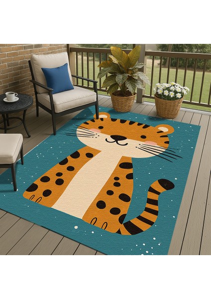 Mavi Zeminli Çocuk Odası Halısı, Kedi Figürlü, Yumuşak ve Makinede Yıkanabilir fırsatları