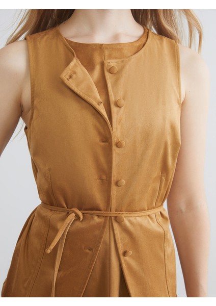 Yeni Sezon Bisiklet Yaka Kadın Süet Görünümlü Klasik Yelek modelleri