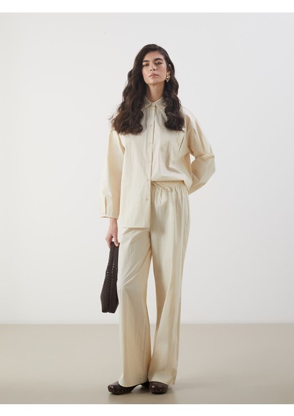 Yeni Sezon Beli Lastikli Geniş Paça Kadın Pantolon