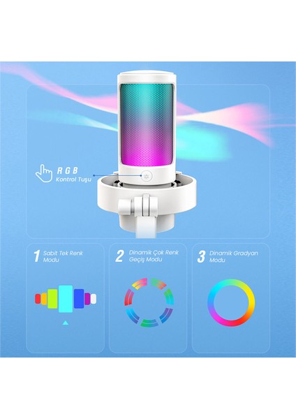 Ampligame A8 USB Rgb Beyaz Yayıncı Bilgisayar Mikrofon modelleri