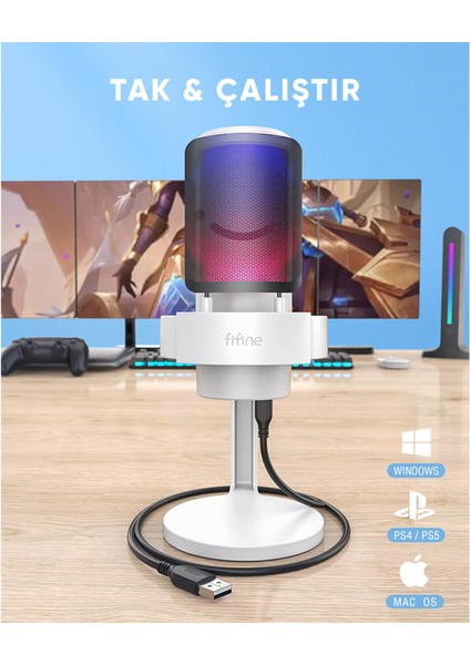 Ampligame A8 USB Rgb Beyaz Yayıncı Bilgisayar Mikrofon indirimleri