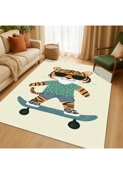 Kaymaz Tabanlı Tatlı Kaplan Figürlü Çocuk Halısı, Oyun Odası Dekoru fiyatları