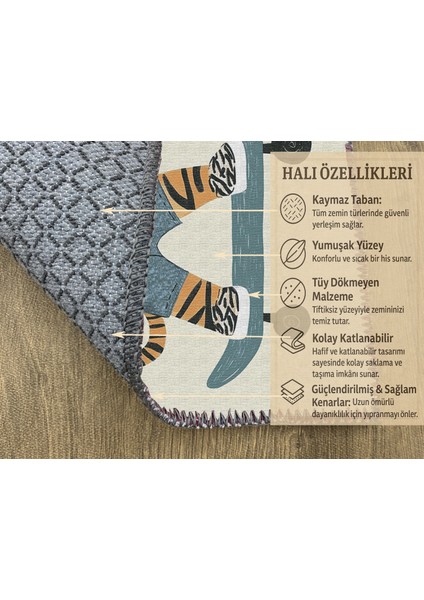 Kaymaz Tabanlı Tatlı Kaplan Figürlü Çocuk Halısı, Oyun Odası Dekoru modelleri