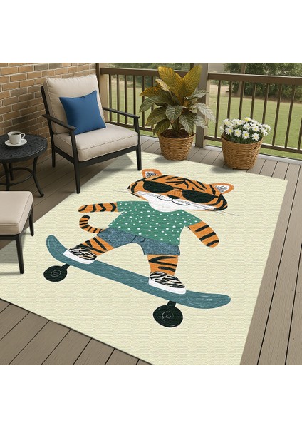 Kaymaz Tabanlı Tatlı Kaplan Figürlü Çocuk Halısı, Oyun Odası Dekoru fırsatları