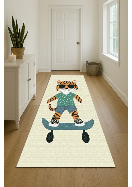Kaymaz Tabanlı Tatlı Kaplan Figürlü Çocuk Halısı, Oyun Odası Dekoru indirimleri